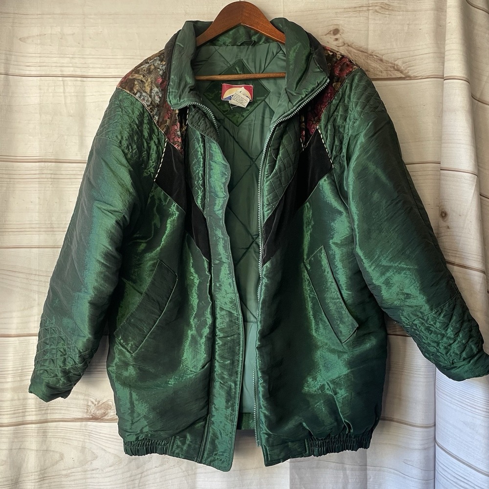 80s Vtg‎ North Crest Mixed Material Patchwork Quilted Puffer Ski Jacket Coat